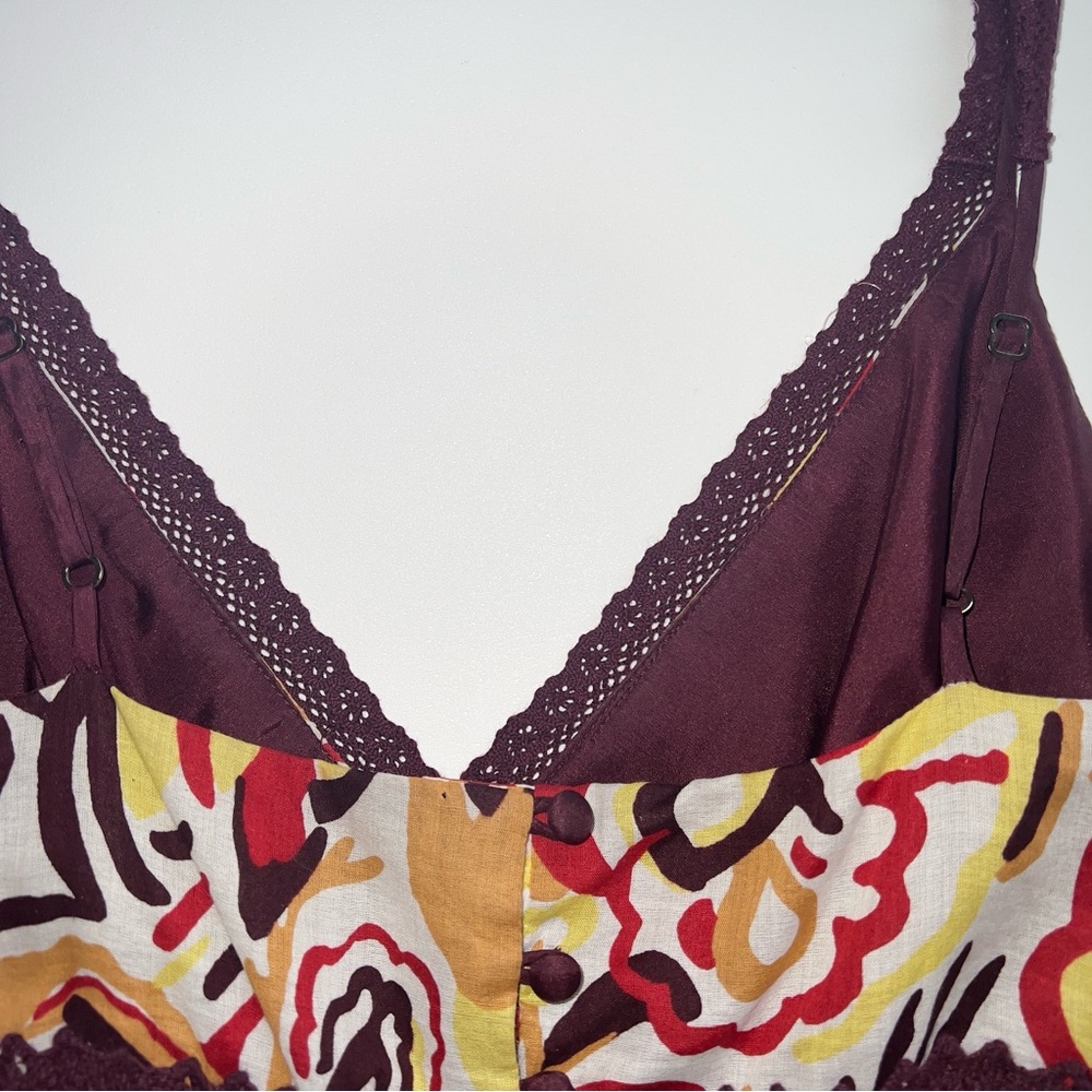 BCBGMaxAzria Burgundy Floral Print Lace Trim Maxi Dress Sz 6 - Picture 10 of 14